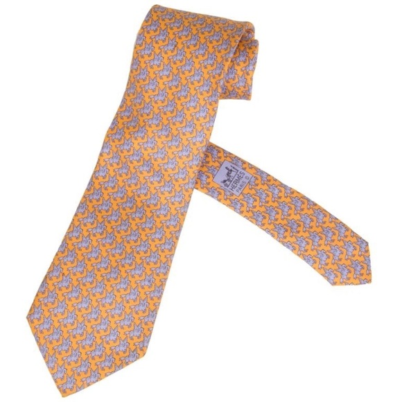 Hermes VintageSilk Necktie "Pegasus" Orange and Blue Men’s Tie
